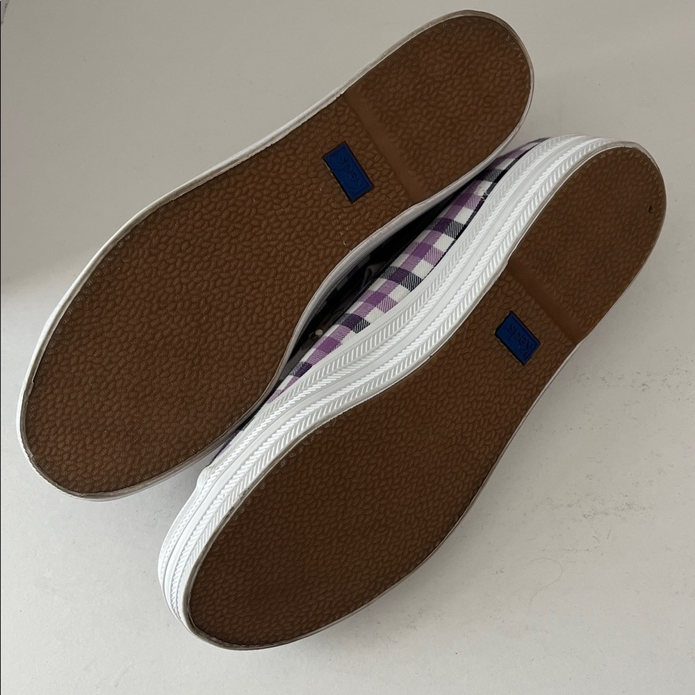Keds Kate Spade Purple Black Plaid Gingham Print Tie Sneakers Platform Preppy 8 - Picture 13 of 15